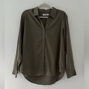 Green button down Roll-tab sleeves Cotton Linen Blend Size XL